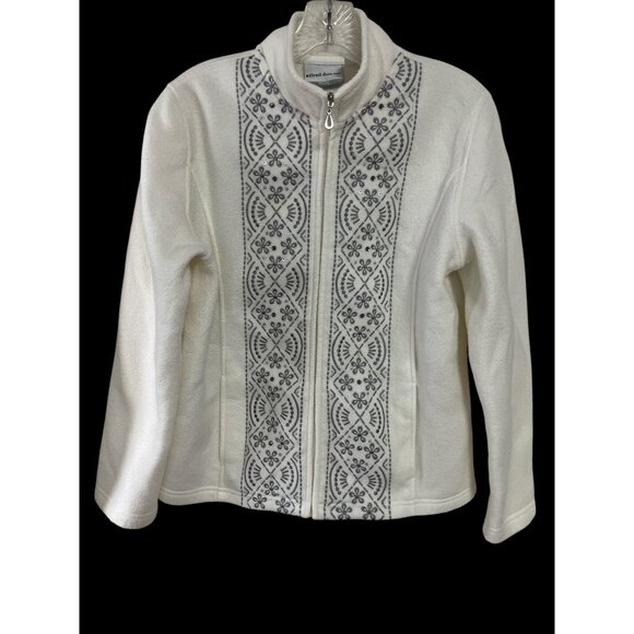 Alfred Dunner Women’s Medium Petite White Fleece Jacket Embroidered Zip Front - Picture 1 of 4